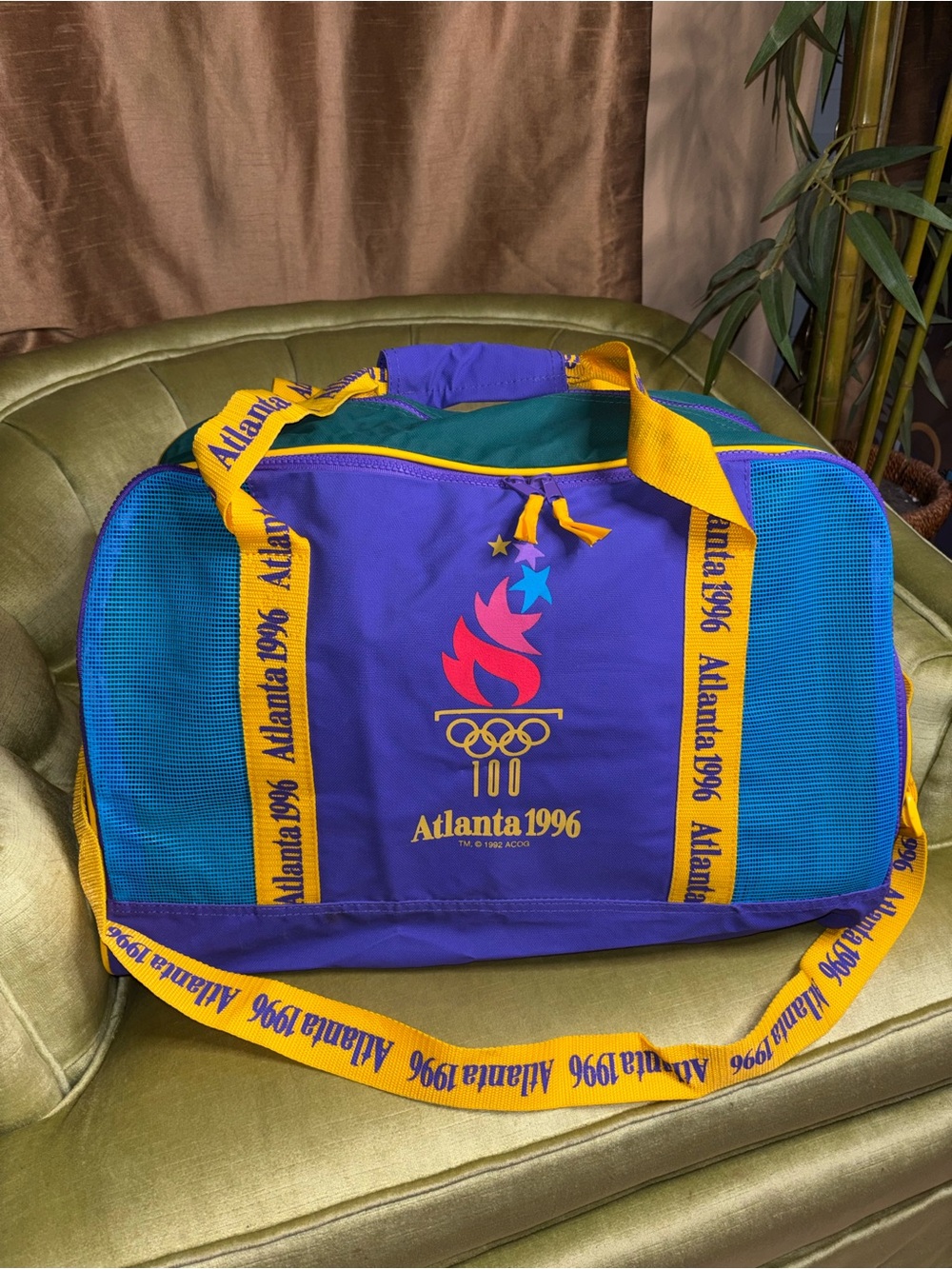 Vintage 1996 Atlanta Olympic Games Gym Duffle Bag USA Green Blue Purple Yellow